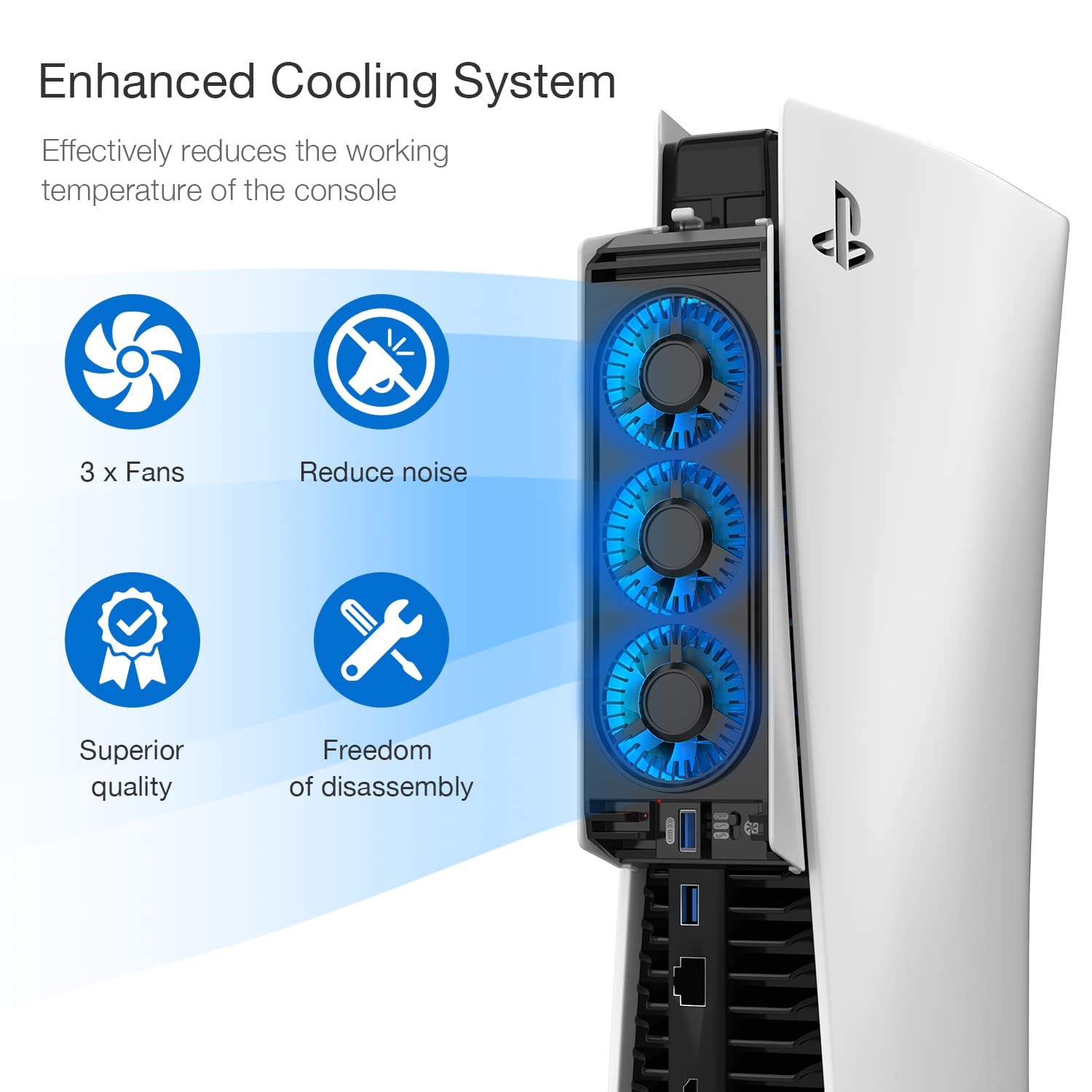 Cooling Fan for PS5 Accessories, Upgraded Quiet Cooler Fan with LED Light for Playstation 5 Console/Playstation 5 Digital Edition & Ultra HD Game Console