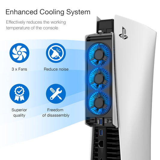 Cooling Fan for PS5 Accessories, Upgraded Quiet Cooler Fan with LED Light for Playstation 5 Console/Playstation 5 Digital Edition & Ultra HD Game Console