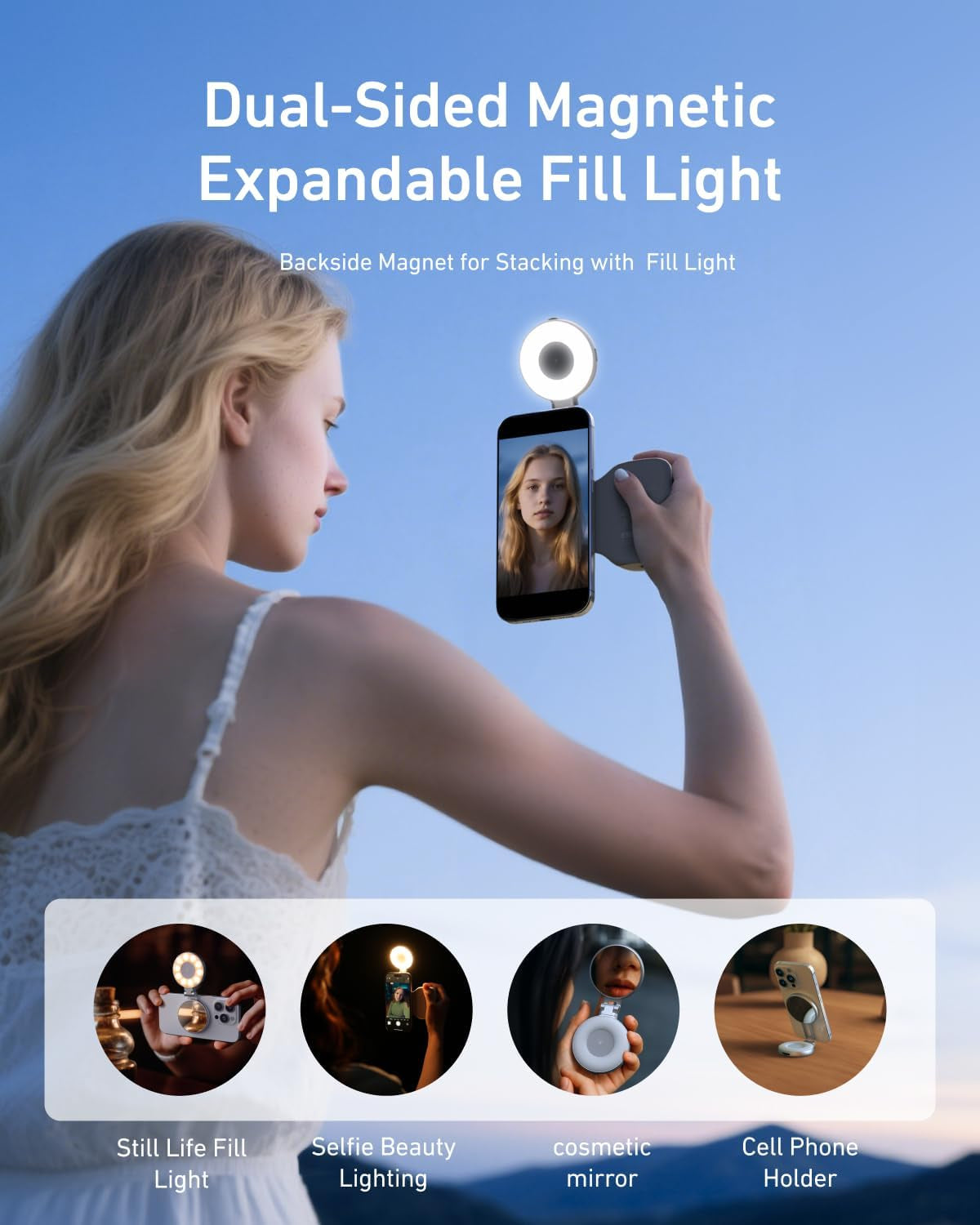 Fun Shot Magnetic Phone Camera Grip + C03 Magnetic Selfie Light (Silver) Bundle Kit Compatible with Iphone Magsafe & Android, Creator Kit for Selfies/Photography/Tiktok/Zoom Calls/Video