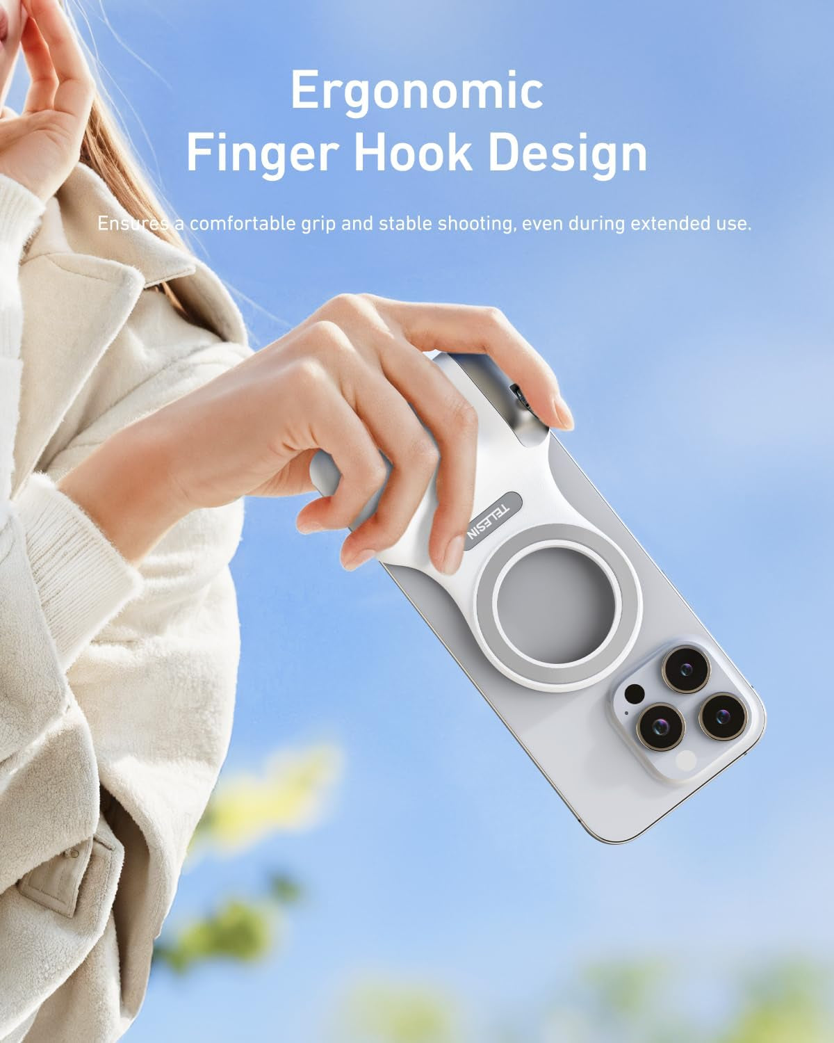 Fun Shot Magnetic Phone Camera Grip + C03 Magnetic Selfie Light (Silver) Bundle Kit Compatible with Iphone Magsafe & Android, Creator Kit for Selfies/Photography/Tiktok/Zoom Calls/Video