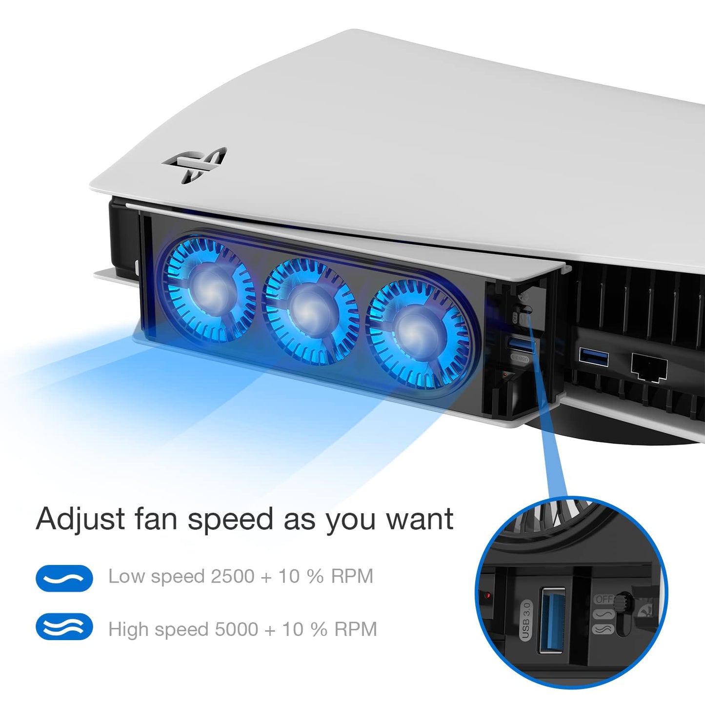 Cooling Fan for PS5 Accessories, Upgraded Quiet Cooler Fan with LED Light for Playstation 5 Console/Playstation 5 Digital Edition & Ultra HD Game Console