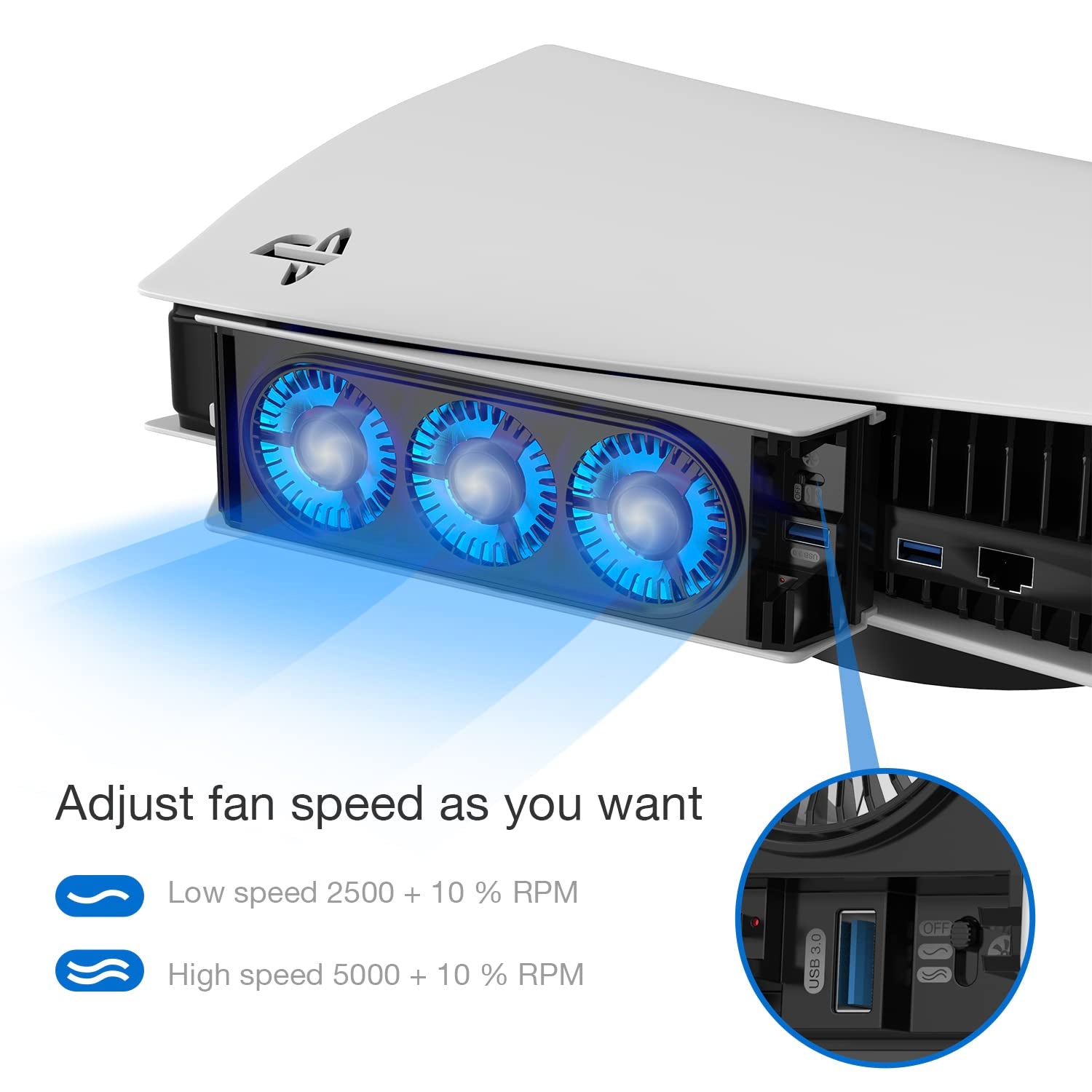 Cooling Fan for PS5 Accessories, Upgraded Quiet Cooler Fan with LED Light for Playstation 5 Console/Playstation 5 Digital Edition & Ultra HD Game Console